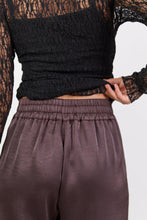 Load image into Gallery viewer, BY ROSA GRANDEUR CHOCOLATE SATIN ELASTIC BACK WIDELEG PANTS
