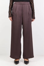 Load image into Gallery viewer, BY ROSA GRANDEUR CHOCOLATE SATIN ELASTIC BACK WIDELEG PANTS
