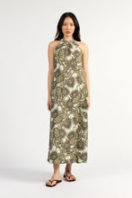 Load image into Gallery viewer, TUESDAY HALTER DRESS OLIVE PAISLEY
