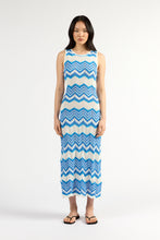 Load image into Gallery viewer, TUESDAY HORIZON DRESS BLUE CHEVRON
