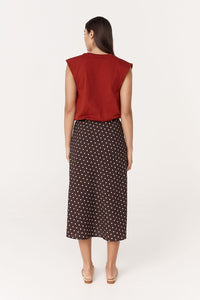 ROWIE FRANNIE SILK MIDI SKIRT CACAO SPOT