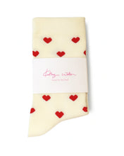 Load image into Gallery viewer, KATHRYN WILSON HEART SOCKS CREAM/RED
