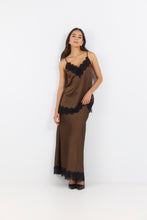 Load image into Gallery viewer, GEORGIA ZOE MARGARITA CHOCOLATE POLKA DOT SATIN LACE TRIM BIAS MAXI SKIRT
