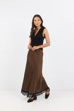 Load image into Gallery viewer, GEORGIA ZOE MARGARITA CHOCOLATE POLKA DOT SATIN LACE TRIM BIAS MAXI SKIRT
