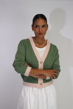 Load image into Gallery viewer, TATANO CONTRAST CARDI OLIVE/BLUSH
