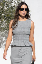 Load image into Gallery viewer, AMONG THE BRAVE IMPULSIVE KHAKI MINI GINGHAM SHIRRED SLEEVELESS TOP
