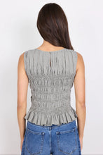 Load image into Gallery viewer, AMONG THE BRAVE IMPULSIVE KHAKI MINI GINGHAM SHIRRED SLEEVELESS TOP
