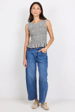 Load image into Gallery viewer, AMONG THE BRAVE IMPULSIVE KHAKI MINI GINGHAM SHIRRED SLEEVELESS TOP
