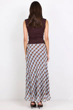 Load image into Gallery viewer, GEORGIA ZOE JUBILANT CHOCOLATE ICE BLUE CHECK GEORGETTE PULL ON BIAS MAXI SKIRT
