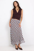 Load image into Gallery viewer, GEORGIA ZOE JUBILANT CHOCOLATE ICE BLUE CHECK GEORGETTE PULL ON BIAS MAXI SKIRT
