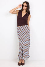 Load image into Gallery viewer, GEORGIA ZOE JUBILANT CHOCOLATE ICE BLUE CHECK GEORGETTE PULL ON BIAS MAXI SKIRT
