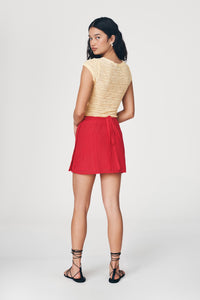 ROWIE JOLE SILK MINI WRAP SKIRT TRUE RED