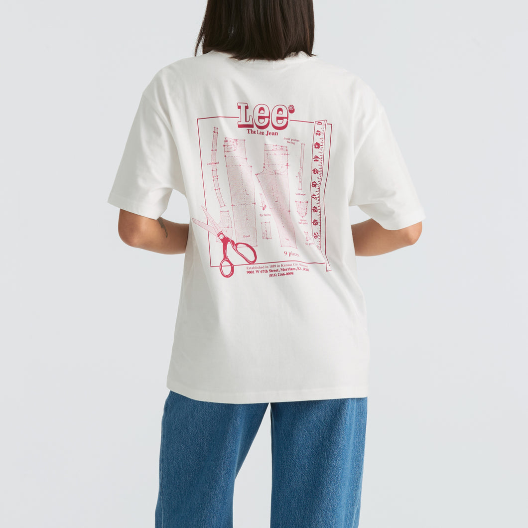 LEE DENIM PATTERN ROOM BAGGY TEE OPTIC WHITE