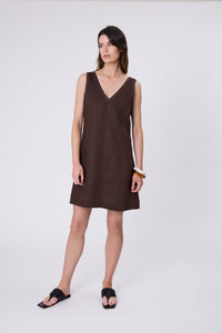 MARLOW  LUNA LINEN DRESS CAROB