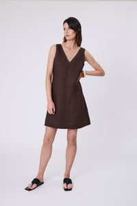 MARLOW  LUNA LINEN DRESS CAROB