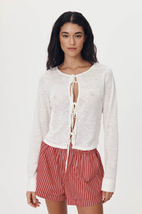 ROWIE MARCIA BOW CARDIGAN BONE