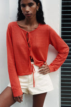Load image into Gallery viewer, ROWIE MARCIA BOW CARDIGAN APPLE RED
