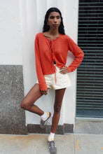 Load image into Gallery viewer, ROWIE MARCIA BOW CARDIGAN APPLE RED
