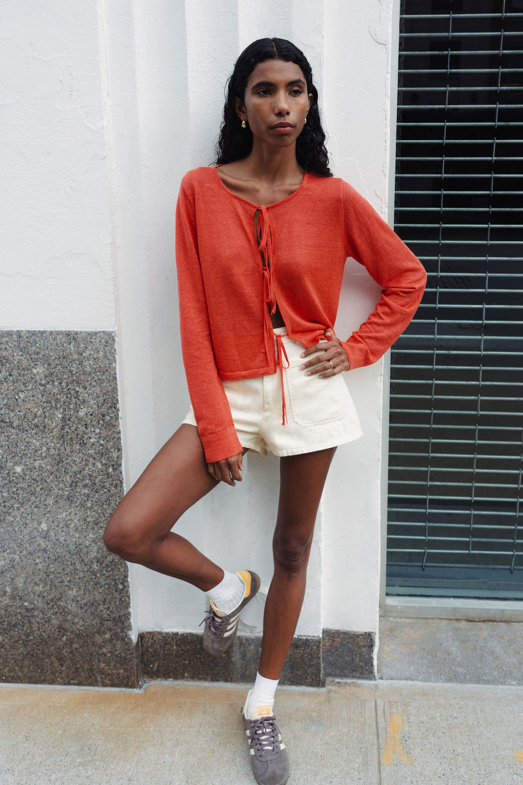 ROWIE MARCIA BOW CARDIGAN APPLE RED