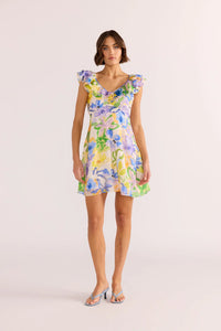 MINK PINK FABLE FRILL MINI DRESS PAINTERLY FLORAL