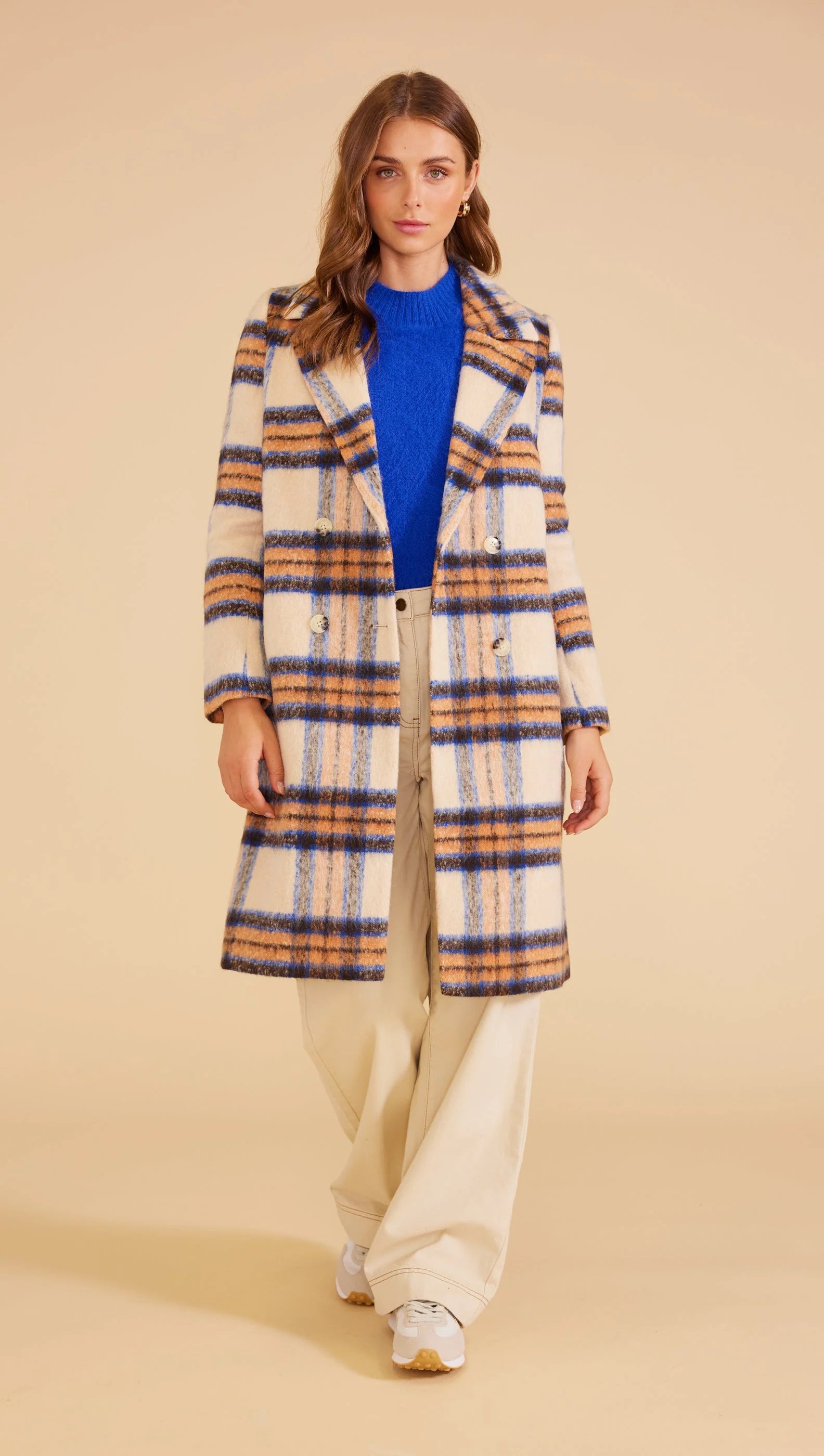 Morgan double breasted shop maxi coat in check