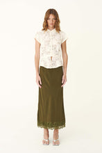 Load image into Gallery viewer, ROWIE MARINA SILK MIDI SKIRT OLIVE

