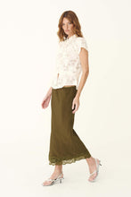 Load image into Gallery viewer, ROWIE MARINA SILK MIDI SKIRT OLIVE
