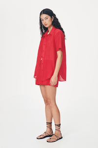 ROWIE MASON SILK SHIRT TRUE RED