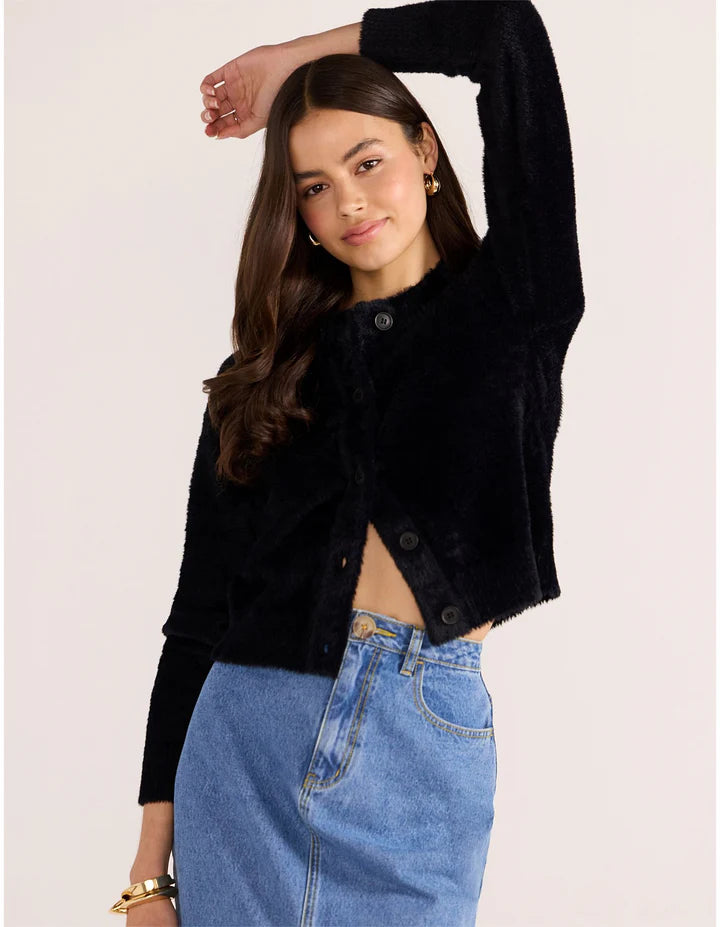 MINK PINK ROWAN FLUFFY CARDIGAN BLACK