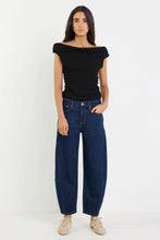Load image into Gallery viewer, AMONG THE BRAVE GRADUATE DARK BLUE STRETCH BARREL JEANS
