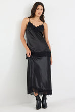 Load image into Gallery viewer, GEORGIA ZOE MARGARITA BLACK SATIN LACE TRIM BIAS MAXI SKIRT
