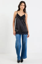 Load image into Gallery viewer, GEORGIA ZOE SATIN LACE TRIM CAMI NOIR BLACK
