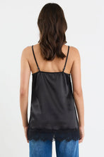 Load image into Gallery viewer, GEORGIA ZOE SATIN LACE TRIM CAMI NOIR BLACK
