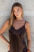 Load image into Gallery viewer, GEORGIA ZOE NOIR CHOCOLATE SATIN LACE TRIM CAMI
