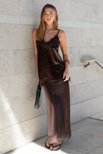 Load image into Gallery viewer, GEORGIA ZOE NOIR CHOCOLATE SATIN LACE TRIM CAMI
