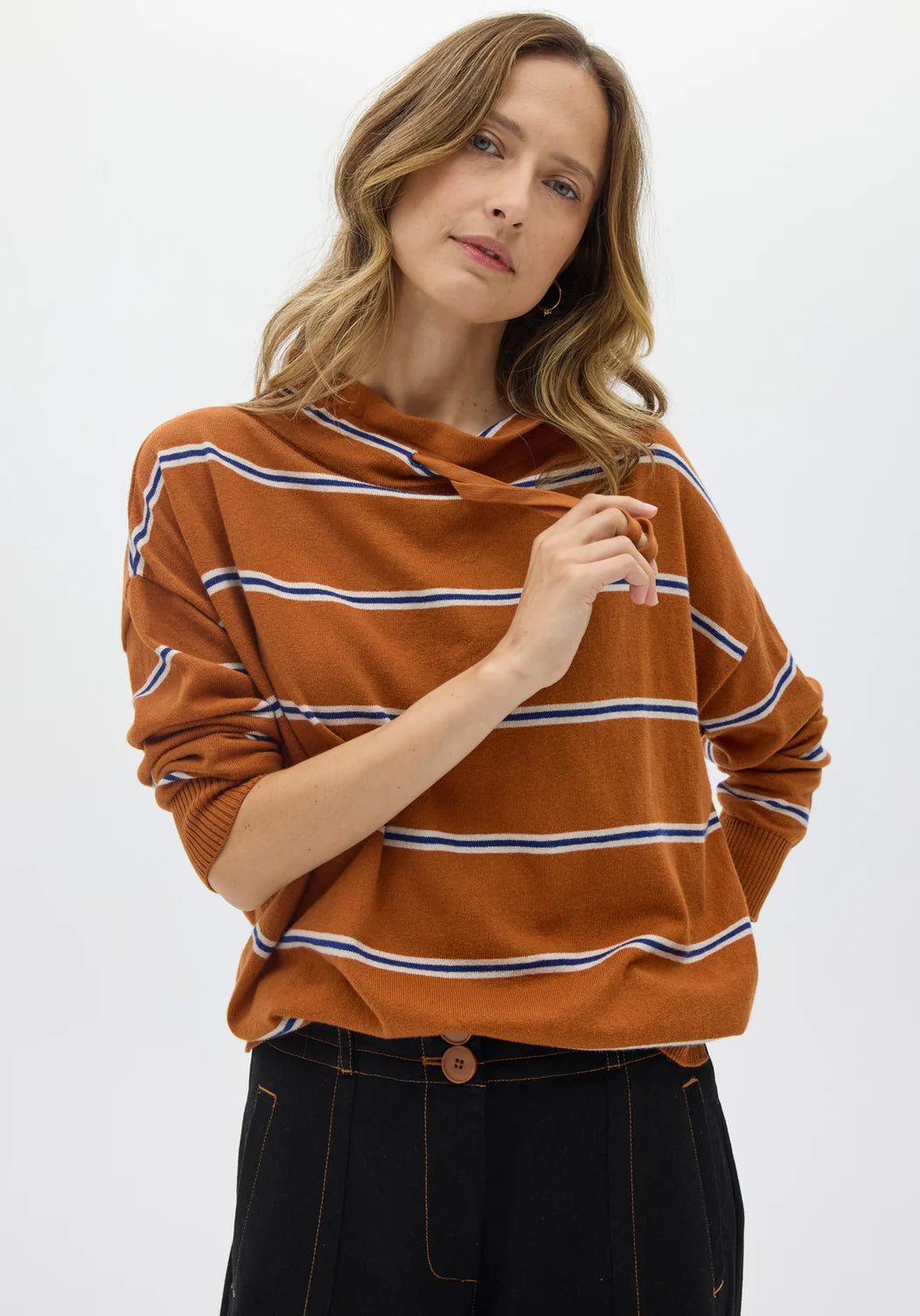 POL BEECH DRAWCORD KNIT TOFFEE/PEBBLE/BLUE