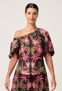 ONCE WAS JUNO ONE SHOULDER TOP ANTHOS LOTOS PRINT