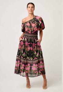 ONCE WAS JUNO ONE SHOULDER TOP ANTHOS LOTOS PRINT