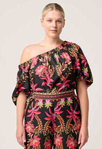 ONCE WAS JUNO ONE SHOULDER TOP ANTHOS LOTOS PRINT