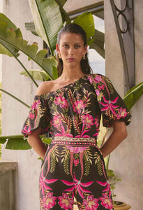 ONCE WAS JUNO ONE SHOULDER TOP ANTHOS LOTOS PRINT