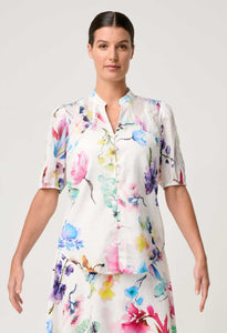 ONCE WAS THALIA LACE SPLICED COTTON SLUB SHIRT PLUME BLOSSOM