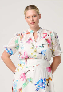ONCE WAS THALIA LACE SPLICED COTTON SLUB SHIRT PLUME BLOSSOM