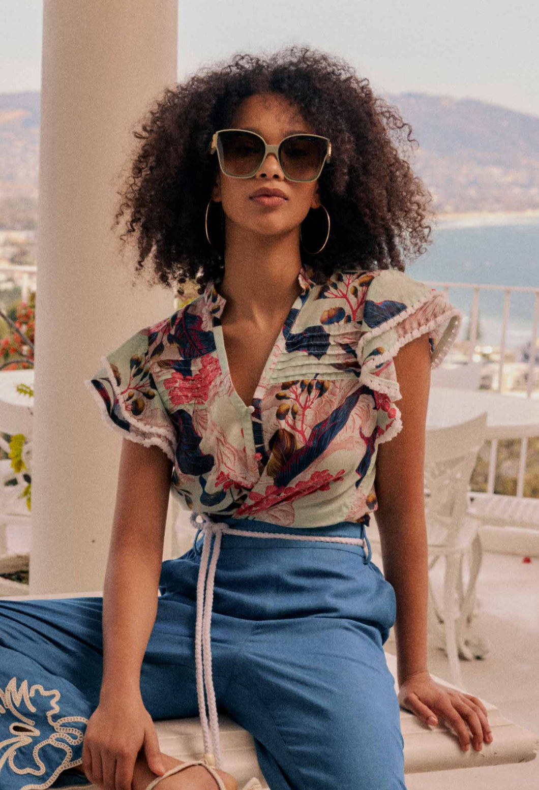 ONCE WAS LUMA FLUTTER SLEEVE TOP OASIS FLORA