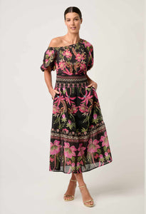 ONCE WAS CORDELIA SHIRRED SKIRT ANTHOS LOTOS
