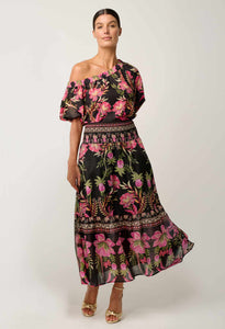 ONCE WAS CORDELIA SHIRRED SKIRT ANTHOS LOTOS