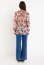 Load image into Gallery viewer, AMONG THE BRAVE ODYSSEY BLUSH CHOCOLATE FLORAL SHIRREDE NECK LS TOP
