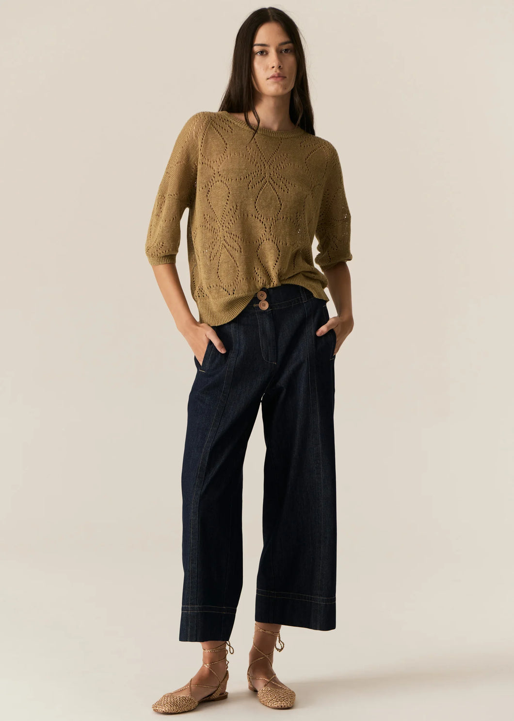 POL MILTON POINTELLE TEE KHAKI
