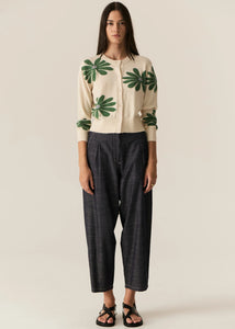 POL LASK DAISY CARDIGAN ECRU/GREEN