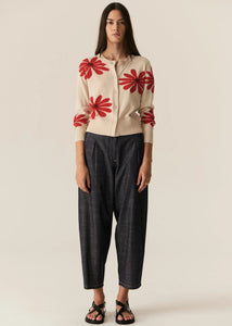 POL LASK DAISY CARDIGAN ECRU/RED