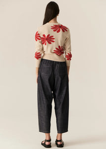 POL LASK DAISY CARDIGAN ECRU/RED